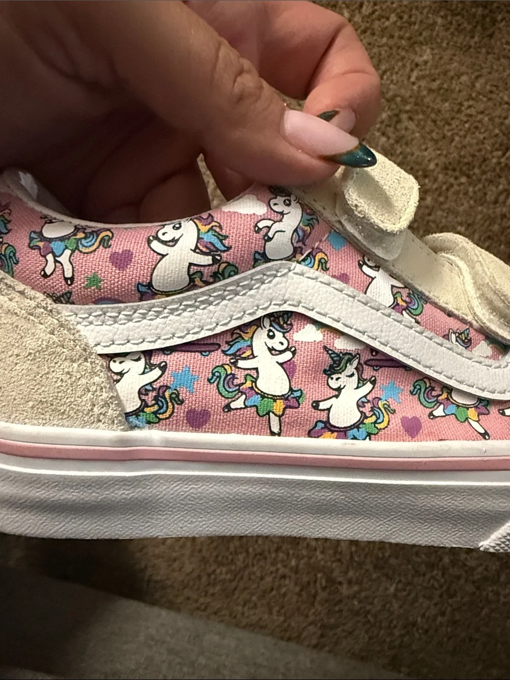 Vans Kids Unicorn Print Pink Velcro Sneakers size 2.5 kids